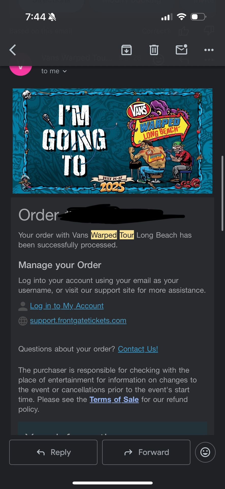 warped tour GA ticket