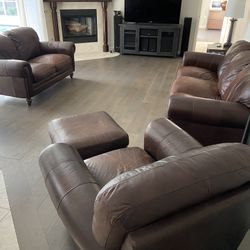 Make Offer NATUZZI Premium Full Grain Leather 4 Piece COUCH/SOFA, LOVESEAT, CHAIR, OTTOMAN