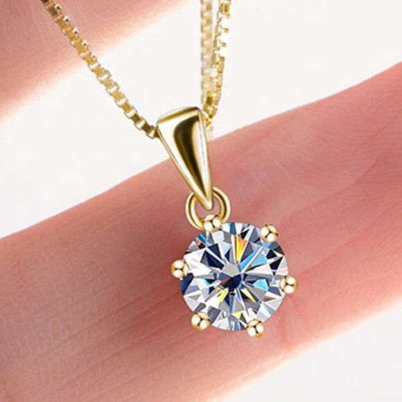 Certified 1ct. t.w. Moissanite Diamond Solitaire Gold Pendant Necklace NEW