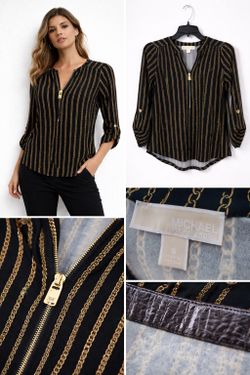 Blusa Michael Kors negra con cadenas doradas talla S mujer