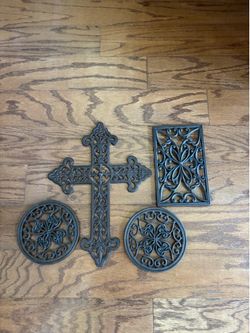 Brown iron cross and trivets, home decor Southern Living
