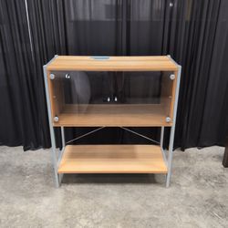 Light Wood and Silver Metal Cabinet with Glass Doors