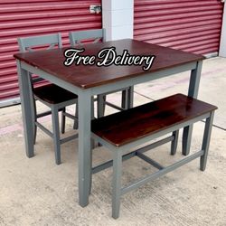 Dining Set Table Bench and 2 Chairs Gray Counter Hight See photos and details