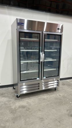 Polarman PLM-54RGS 53 15/16" Reach-In Refrigerator with Double Glass Doors with LED Lighting, Bottom Mount, Stainless Steel, 49 cu. ft.