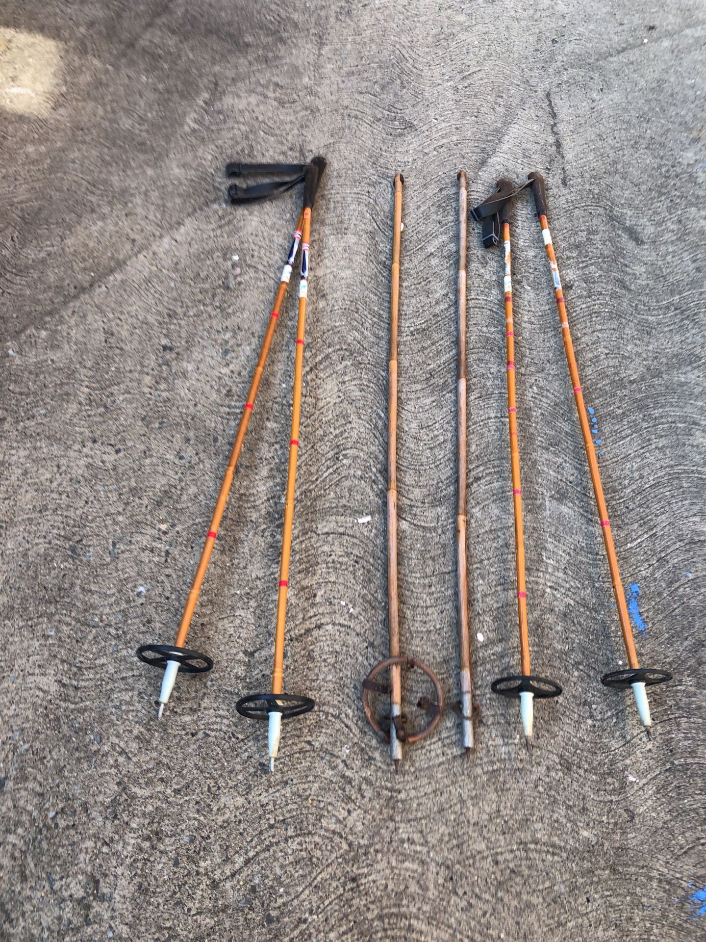 Vintage bamboo ski poles 3 sets