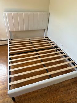 Queen size bed frame white velvet (no mattress)