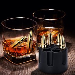Whiskey Stones Set, Birthday Gift Ideas for Him Boyfriend Groomsmen, Bourbon Gifts for Men, Gifts for Fathers Day, Retirement Gifts,Gold Set of 6