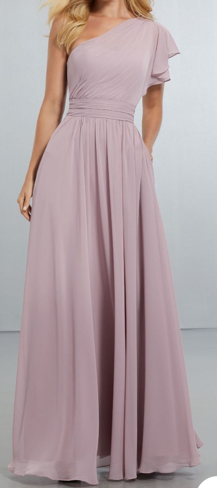 Chiffon Bridesmaids Dress with One Shoulder Flounced Sleeve