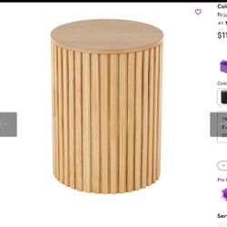 Cole And Grey Wood Handmade Ribbed Side End Accent Table With Slatted Base