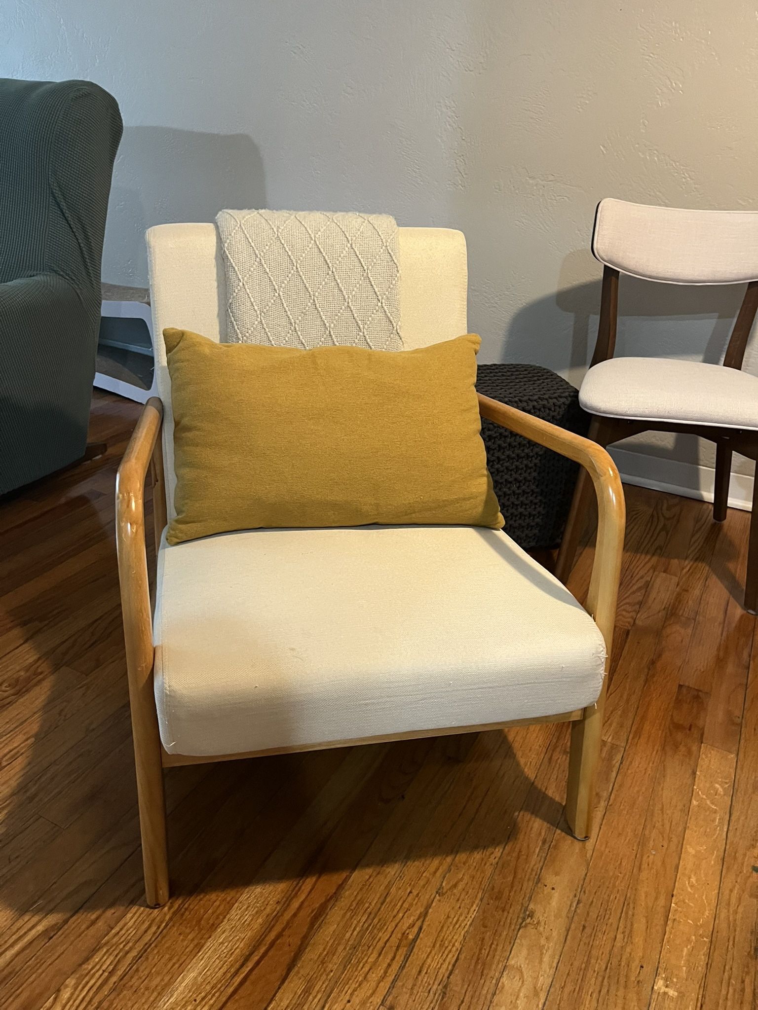 Mid-Century Modern Accent Upholstered Armchair, Linen