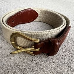 Authentic Vintage Coach Belt – Beige Canvas & Brown Leather, Brass Buckle – Made in Costa Rica