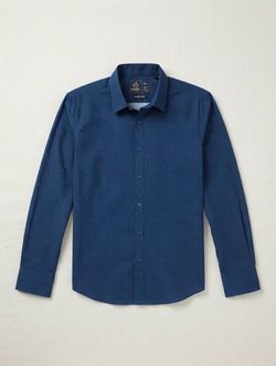 Men's Blue Micro-Print Button-Up Shirt