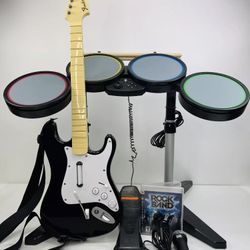 Playstation PS3 PS2 Rock Band Bundle Guitar Hero Drums Guitar Dongles Mic