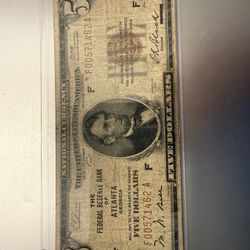 1929 Atlanta Georgia National 5$ Note