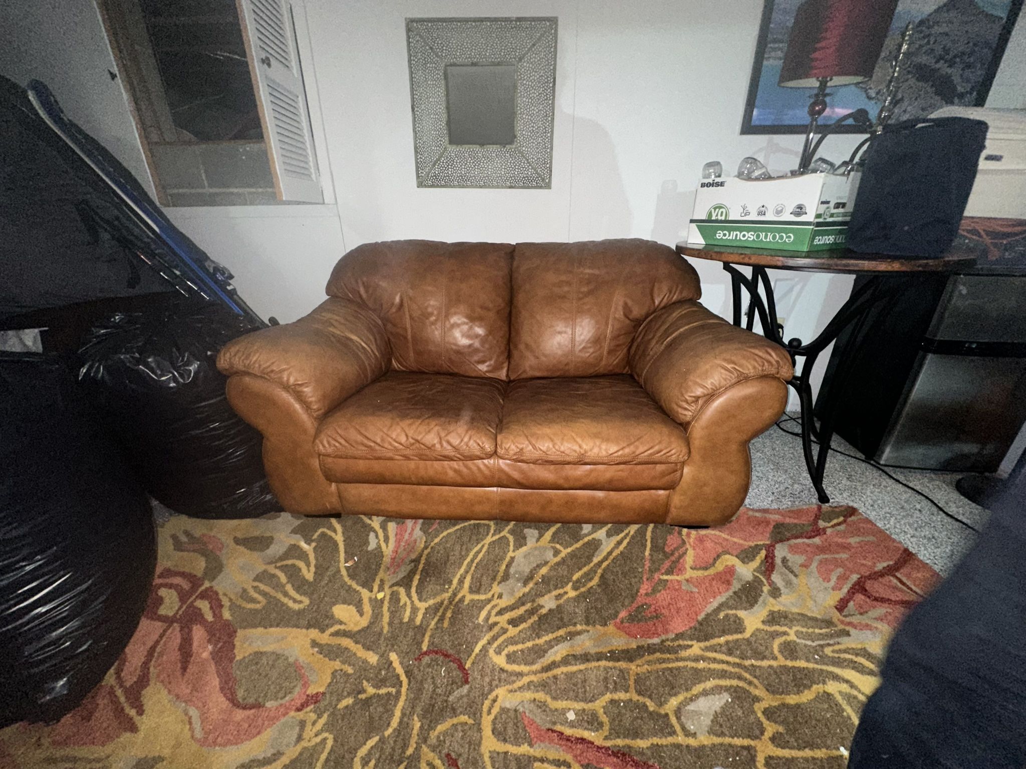 Brown Leather Loveseat