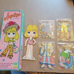 Vintage 1971 Whitman Angelique Paper Doll Original Box Plus 38 Pieces Ephemera 