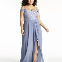 Women’s Formal Dress Plus Sz 22W Off Shoulder CITY STUDIO Blue Lace Sequins #G24