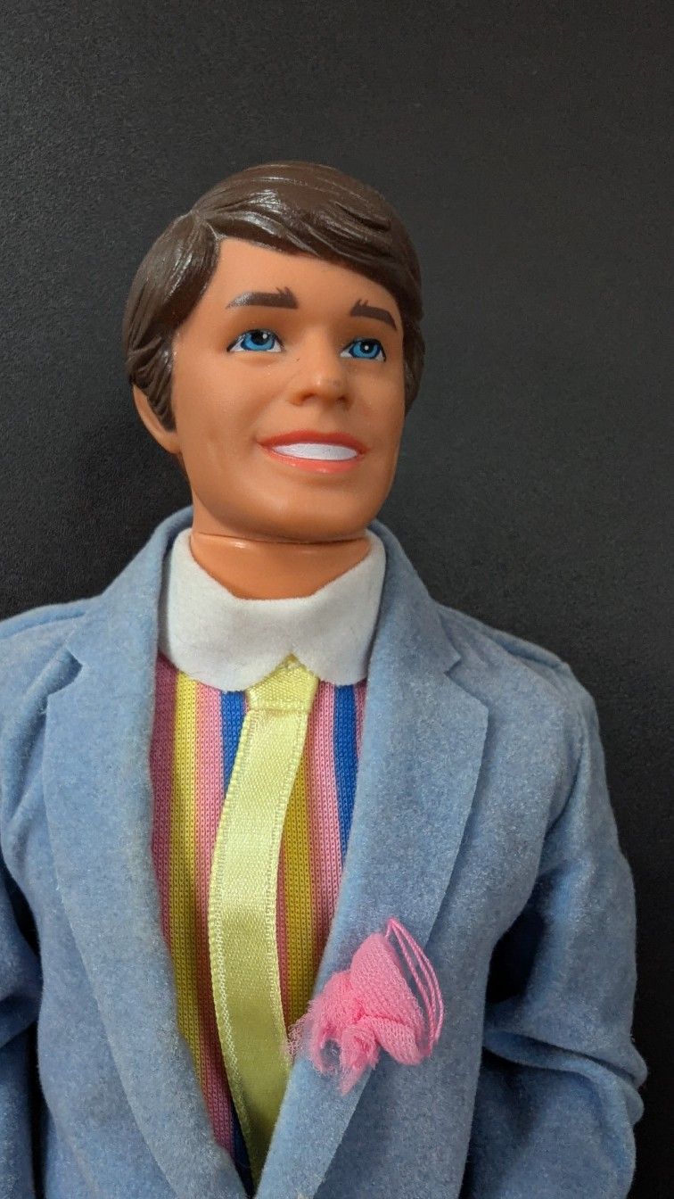 Vintage Ken Doll Blue Velvet Suit Painted On Wedding Ring