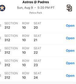 Astros vs Padres MLB Tickets – 5 Seats