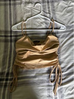 Tan cowl neck crop top