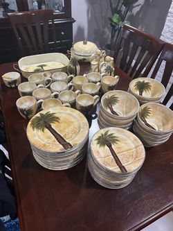 Palm Tree Ceramic Dinnerware Set - Bellagio Collection  12 piece