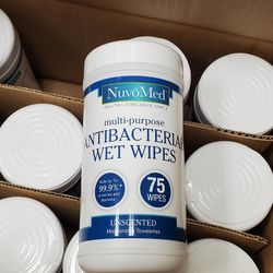 New Nuvomed Antibacterial Wipes 75ct X 12 900/ct Better Than Clorox Wipes!