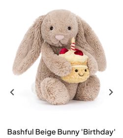Jellycat Bashful Beige Bunny 'Birthday' Authentic