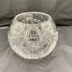 Vintage Medium Hand-Cut Crystal Etched Glass Rose Bowl Vase