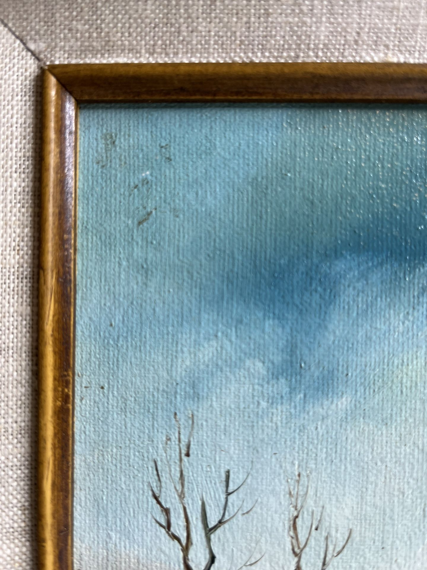 VTG Signed E. Woodson Framed Oil Painting Country Barn Fields Landscape