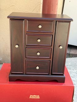 Wooden Jewelry Box Armoire with Mirror Doors & Drawers - Never Used