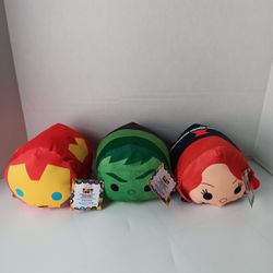 New Marvel Tsum Tsum Set Of 3 Squishable Plush Toy Figures Disney. With Tags 8"