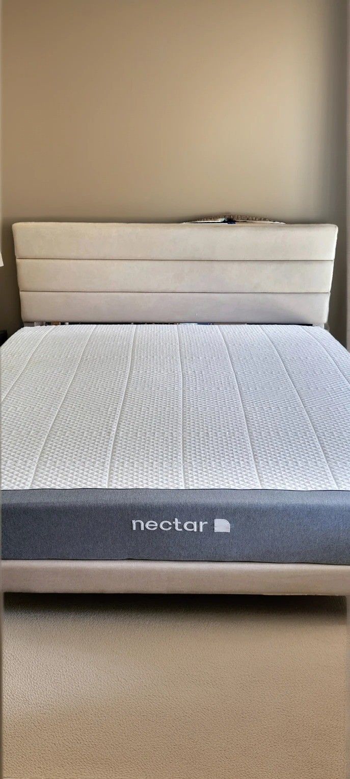 Very Nice King Upholstered Bed Frame with Nectar 3.0 Mattress 