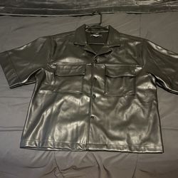 Cropped Leather Short Sleeved Shirt