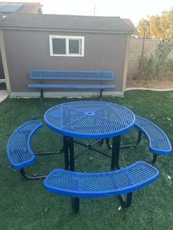 Round Metal Pinic Table Plastic Coated And Bench