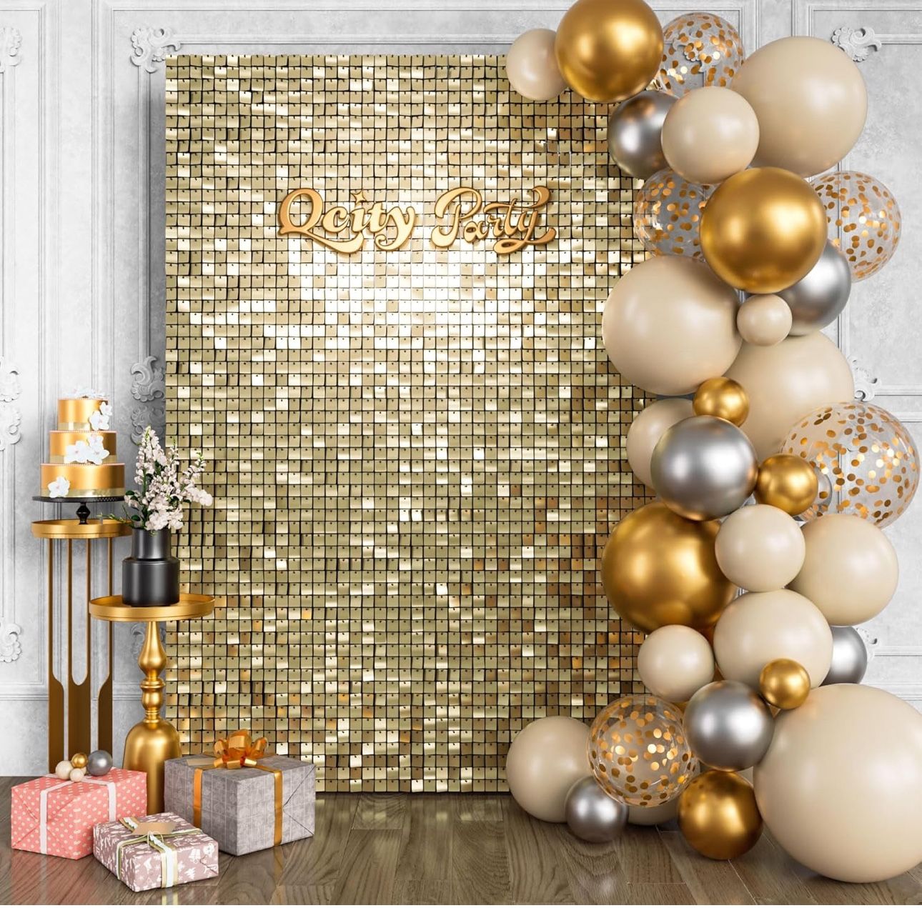 Light Gold Shimmer Sequins Wall Backdrop-22PCS