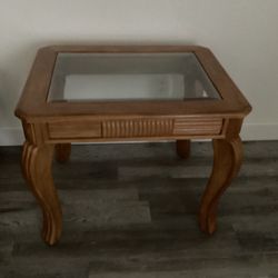 Wooden Glass End Table 