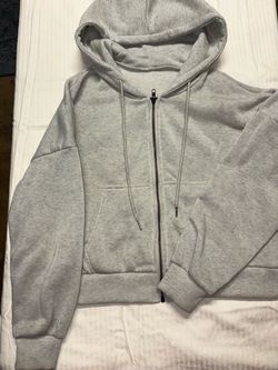 Grey crop zip up hoodie size M