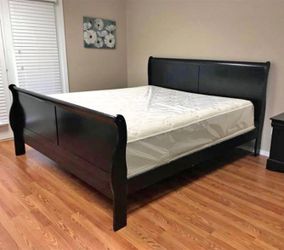 Band New Black Queen Size Wooden Sleigh Bed Frame With New Mattress Set/Fast Delivery 