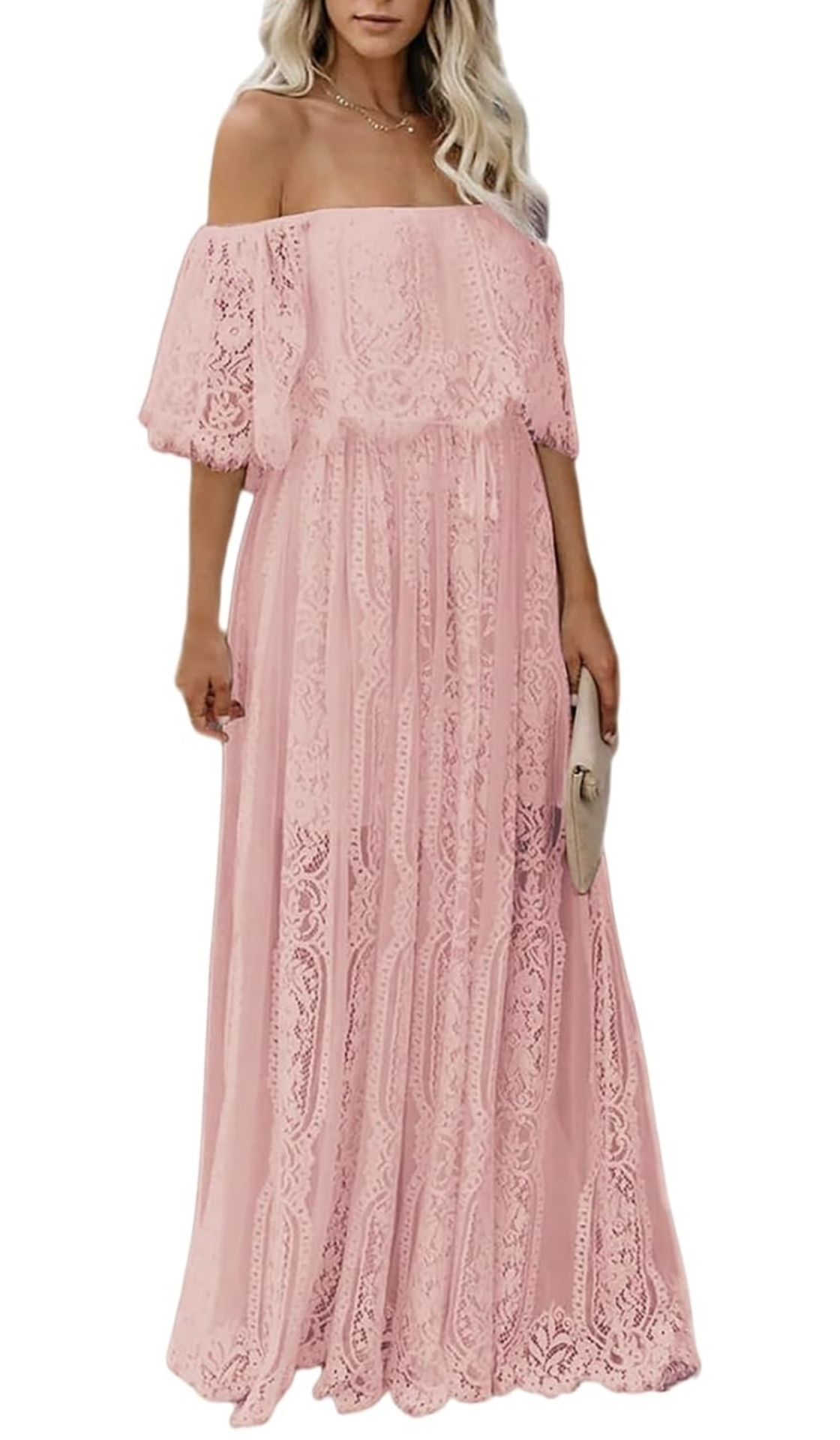 Off The Shoulder Floral Lace Maxi Dress