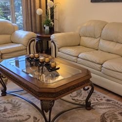 2 Leathers  Sofa And 2 Coffee Tables 