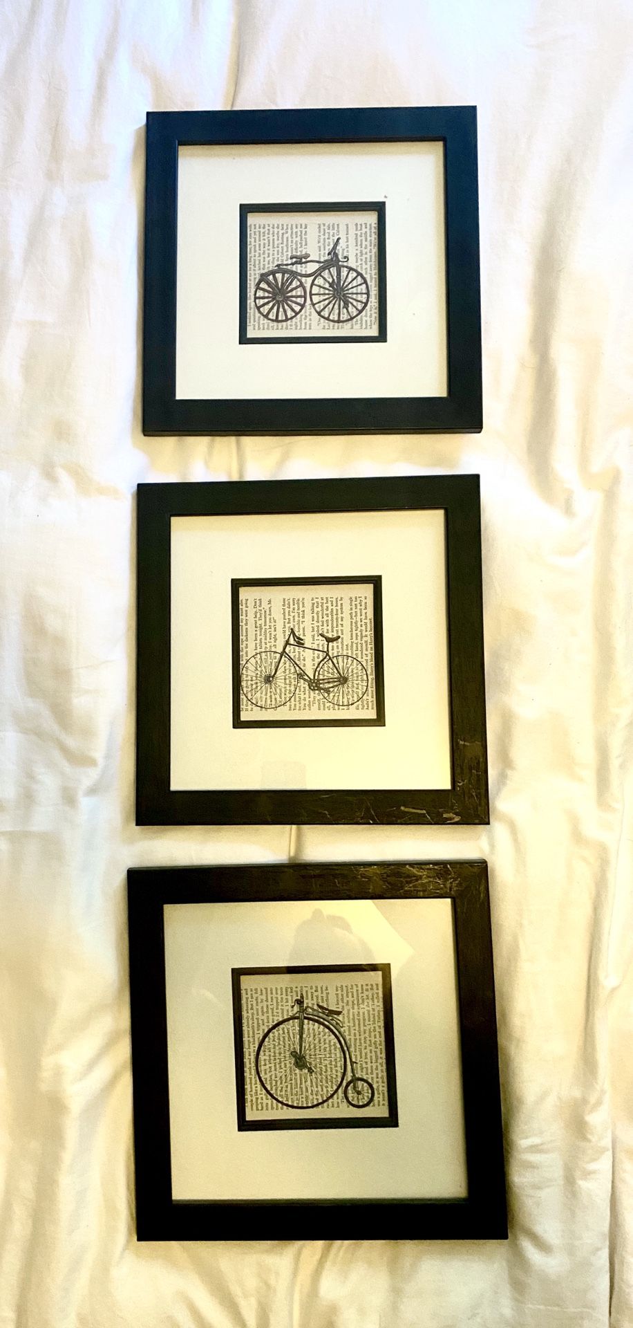 3 hand drawn vintage bicycle drawings art book page art
