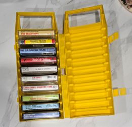 Lot of 10 Christmas Cassette Tapes with Vintage Tape Taxi Yellow Case