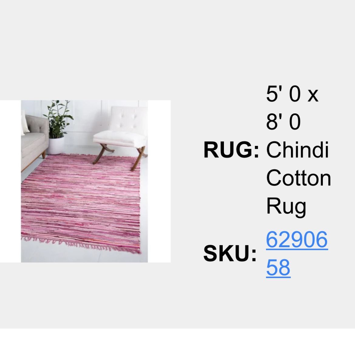 Pink Rug - 5X8 Feet - Chindi Cotton Rug