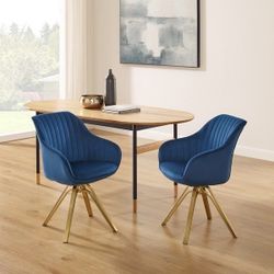 Set Of 2 Modern Velvet Swivel Accent Arm Chairs. Arthur Mid-Century Mazarine Fabric Swivel Accent Arm Chair with Metal Legs