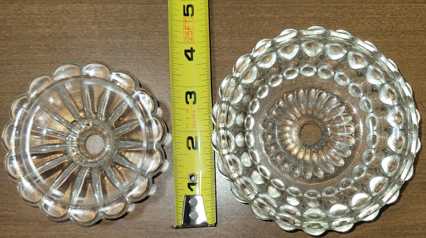 vintage pressed glass lamp bases & parts lot - bobeches for crystal chandeliers & hanging lights