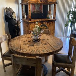 Heavy Round Rustic Wood Dining Table 