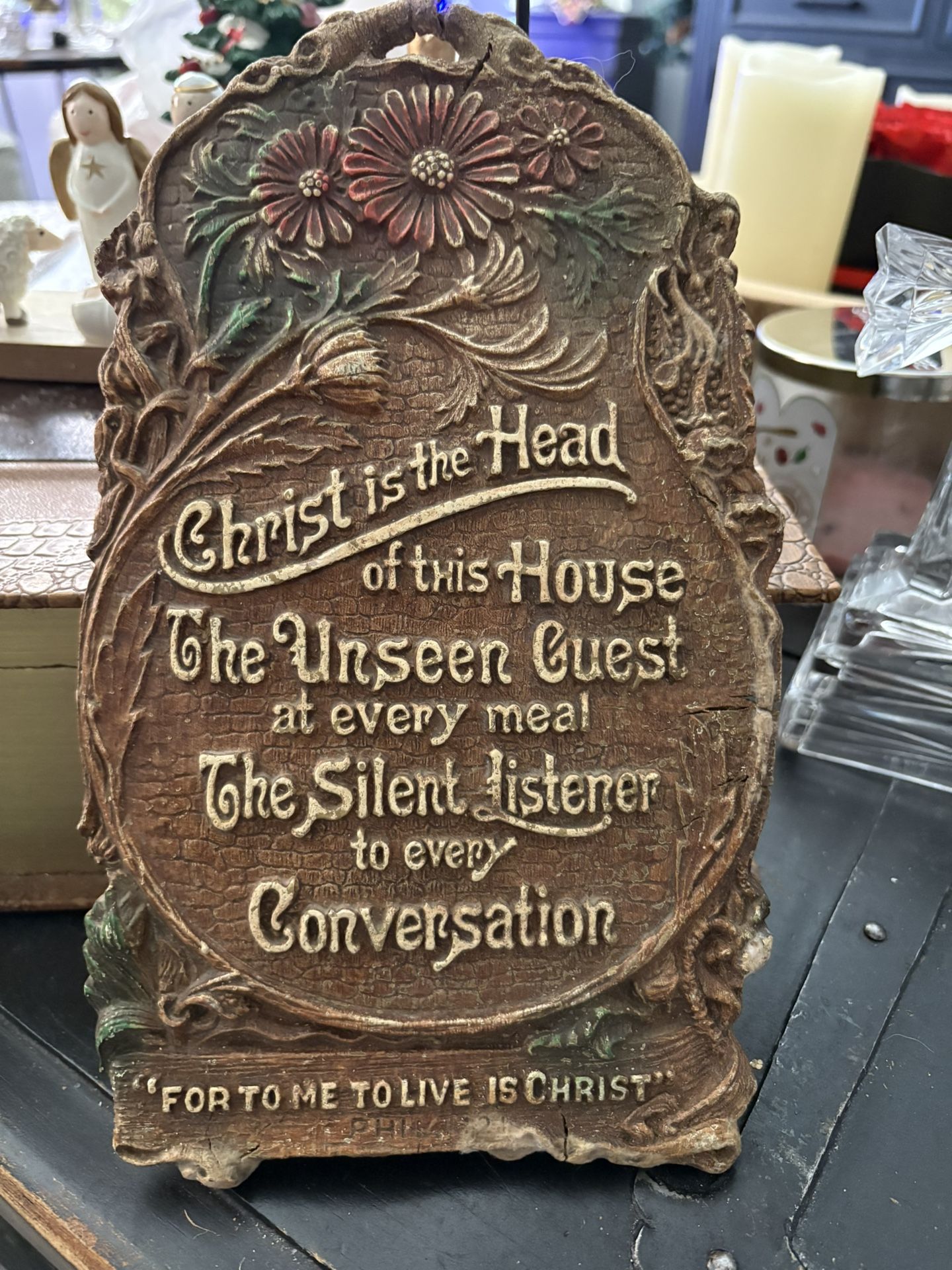 Vintage Christ is the Head Carved wood painted wall Mount Silent listener