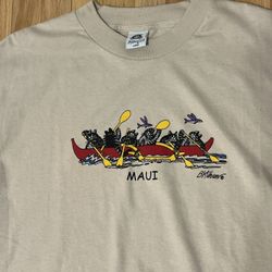 Vintage Official Label B Kliban Cats Maui Fishing Cat Mice 2 Sided Shirt Large