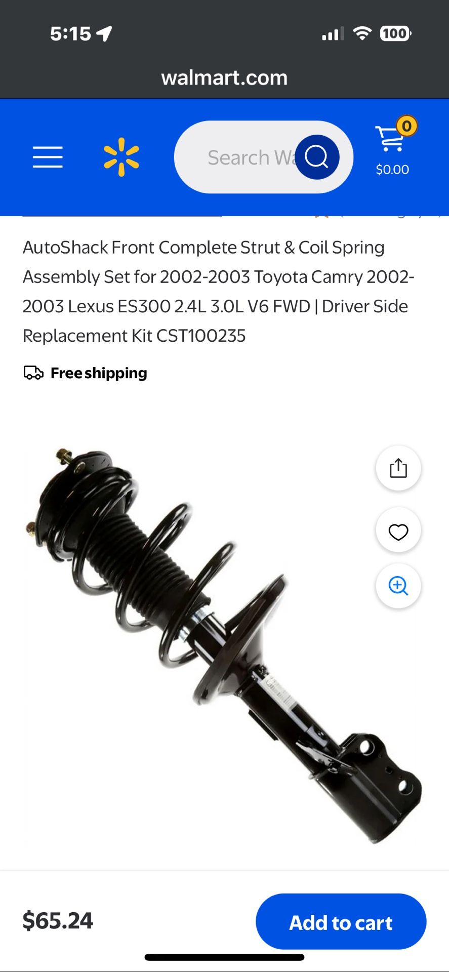 2002/2003 Toyota Camry/Lexus Complete Front Strut and Coil Spring Assemblies