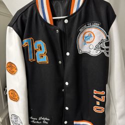 Miami Dolphins 1972 Undeafeated Varsity Jacket Faux Leather Sleeves Wool Body